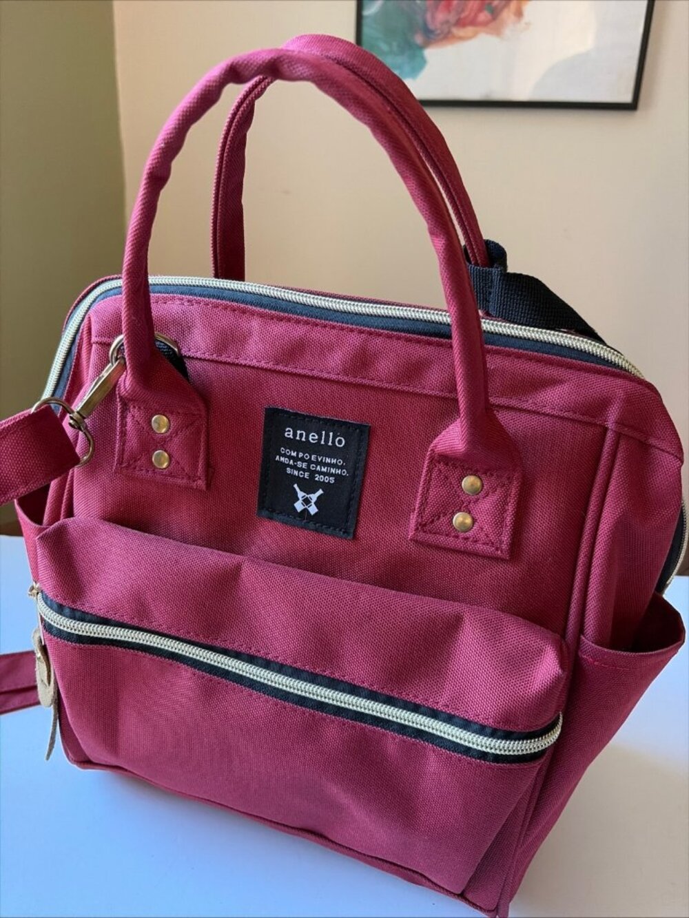 Wine Red Anello Unisex Crossbody Top Handle Diaper Travel Bag Daypack Structured